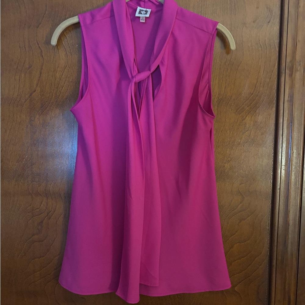 Anne Klein Fuchsia Sleeveless Tie Front Blouse Size 10